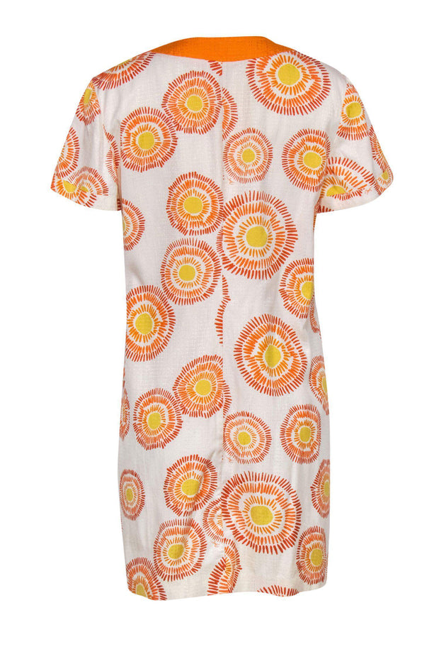 Current Boutique-Trina Turk - White, Orange & Yellow Printed Short Sleeve Shift Dress Sz 12