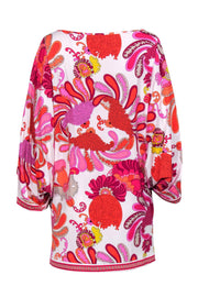 Current Boutique-Trina Turk - White, Pink & Yellow Paisley Kaftan-Style Mini Dress Sz L