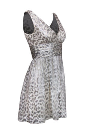 Current Boutique-Trina Turk - White & Silver Leopard Print Fit & Flare Dress Sz 2