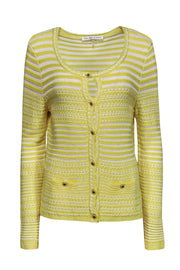Current Boutique-Trina Turk - Yellow & White Striped Knitted Cardigan Sz L
