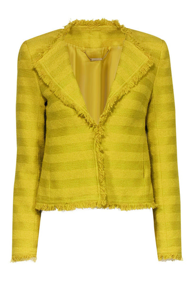 Current Boutique-Trina Turk - Yellow Woven Tweed Fringe Jacket Sz 6