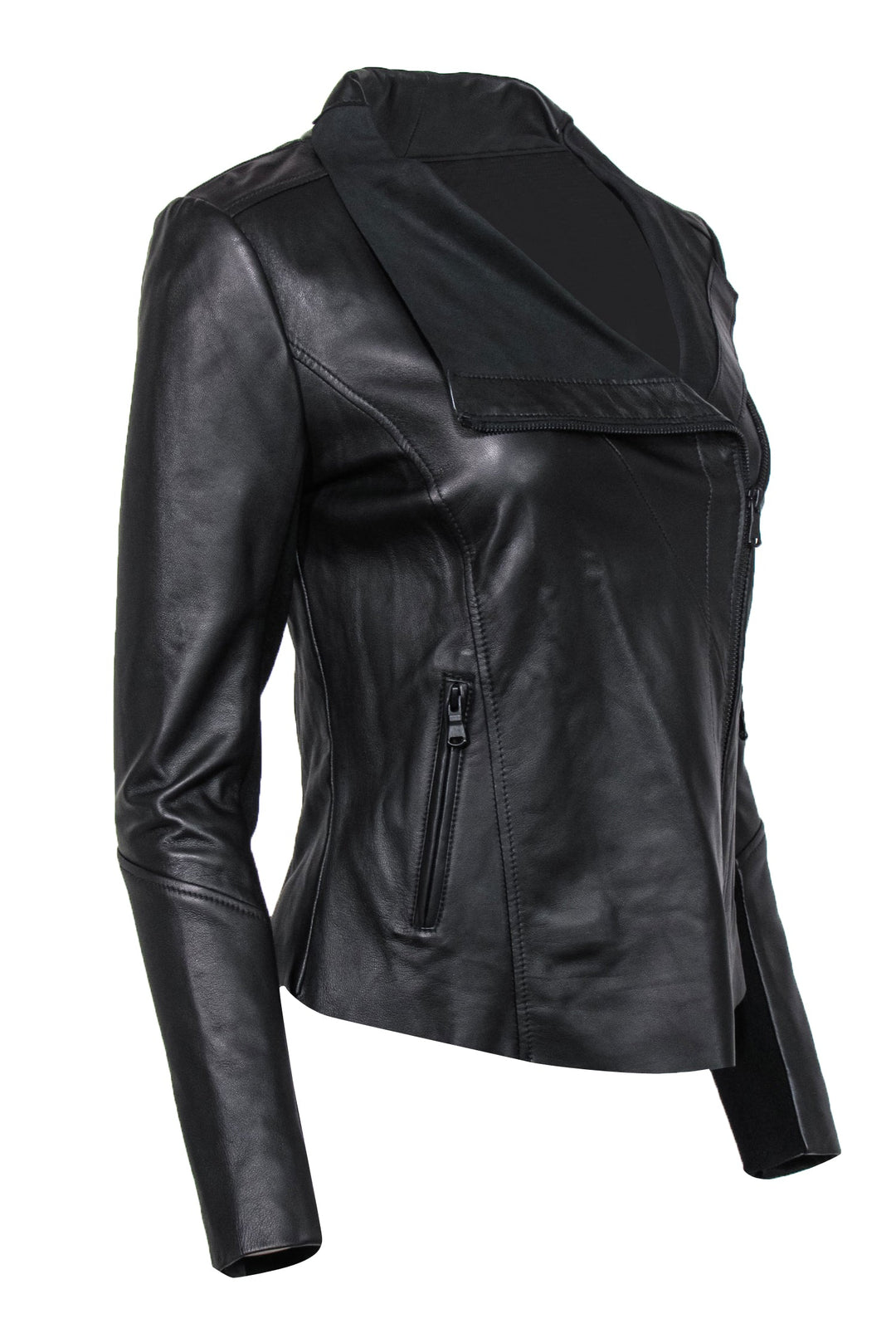 Trouvé super soft black leather drape front moto jacket size offers small