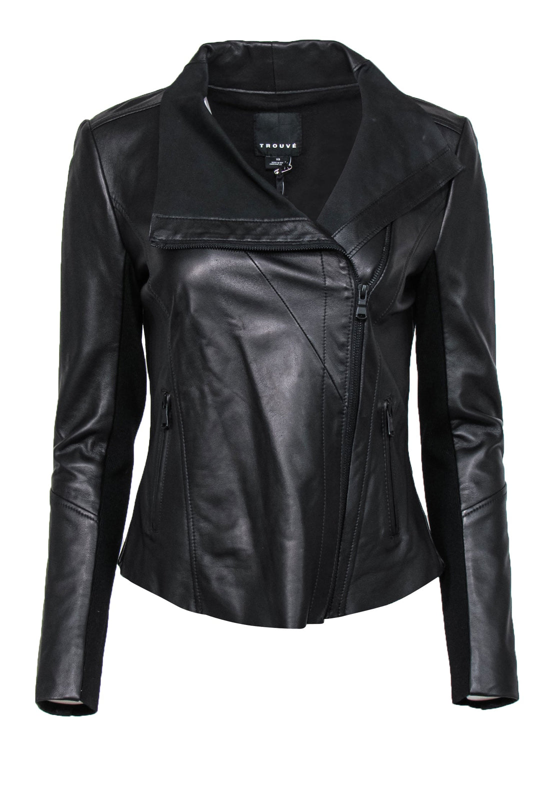 Trouve Womens Medium newest Leather Jacket Black One Botton Side Stretch Panels Moto