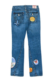 Current Boutique-True Religion - Vintage Medium Wash Low Rise Straight Leg Patchwork Jeans Sz 30