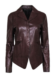 Current Boutique-Trussardi - Brown Snap-Up Leather Jacket w/ Knit Back Sz 12
