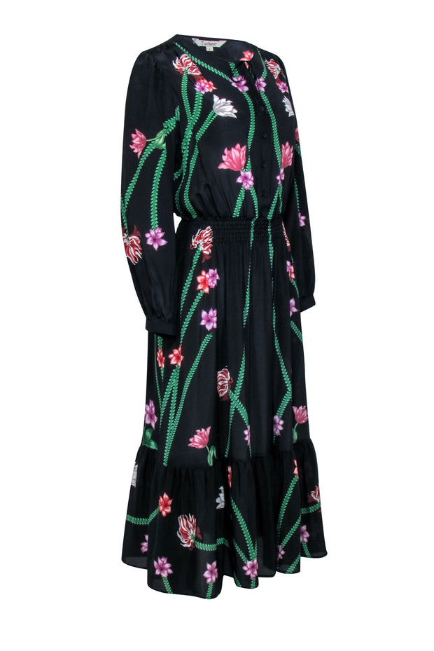 Current Boutique-Tucker - Black Art Nouveau Floral Print Maxi Dress Sz L