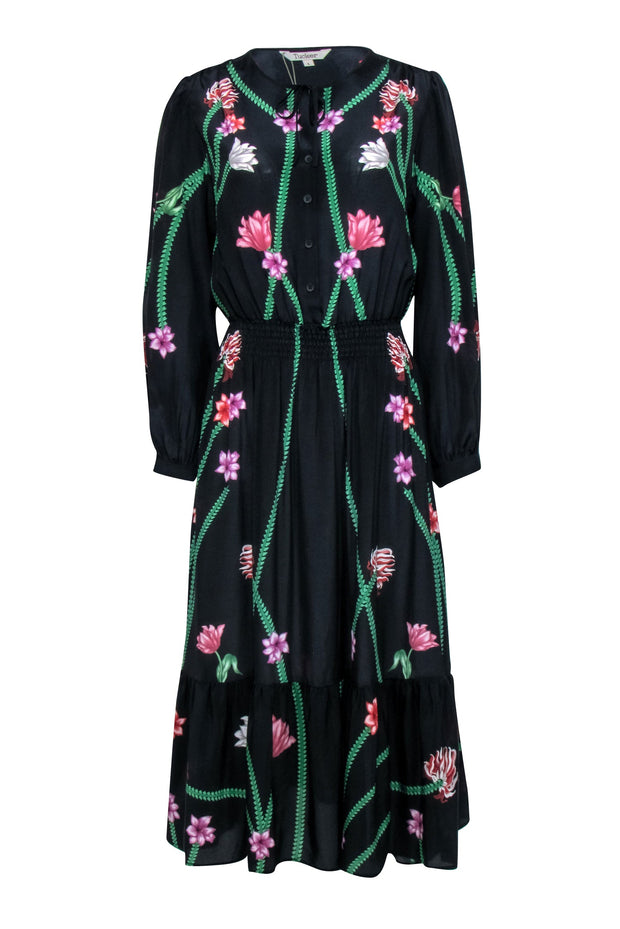 Current Boutique-Tucker - Black Art Nouveau Floral Print Maxi Dress Sz L
