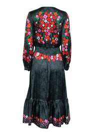 Current Boutique-Tucker - Black Multi Color Floral Long Sleeve Quarter Button Midi "Juliette" Dress Sz L