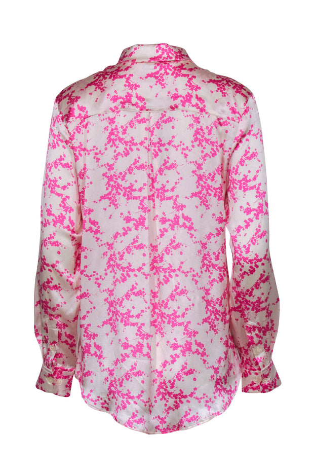 Current Boutique-Tucker - Cream & Pink Cherry Blossom Print Silk Blend Blouse Sz M
