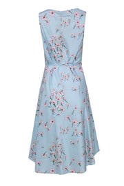 Current Boutique-Tucker - Light Blue, Pink & Green Floral Print Belted Silk & Cotton Slip Dress Sz L