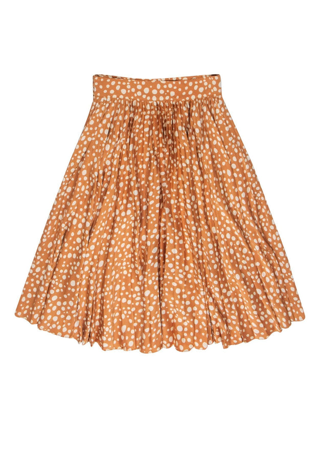 Current Boutique-Tucker - Light Orange & Cream Speckled Polka Dot Pleated Midi Skirt Sz P