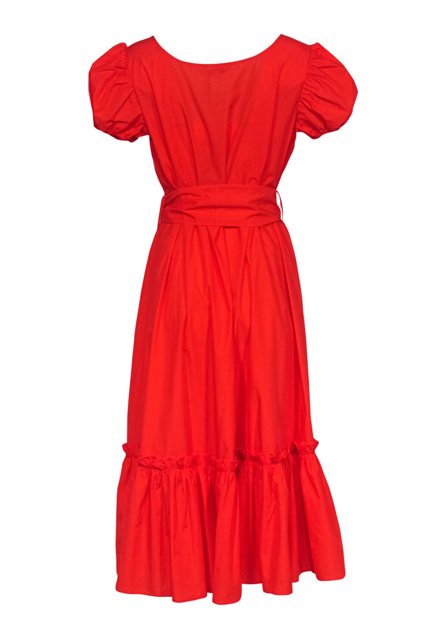 Current Boutique-Tucker - Orange Puff Sleeve Maxi Dress w/ Tie Waist Sz L