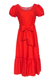 Current Boutique-Tucker - Orange Puff Sleeve Maxi Dress w/ Tie Waist Sz L
