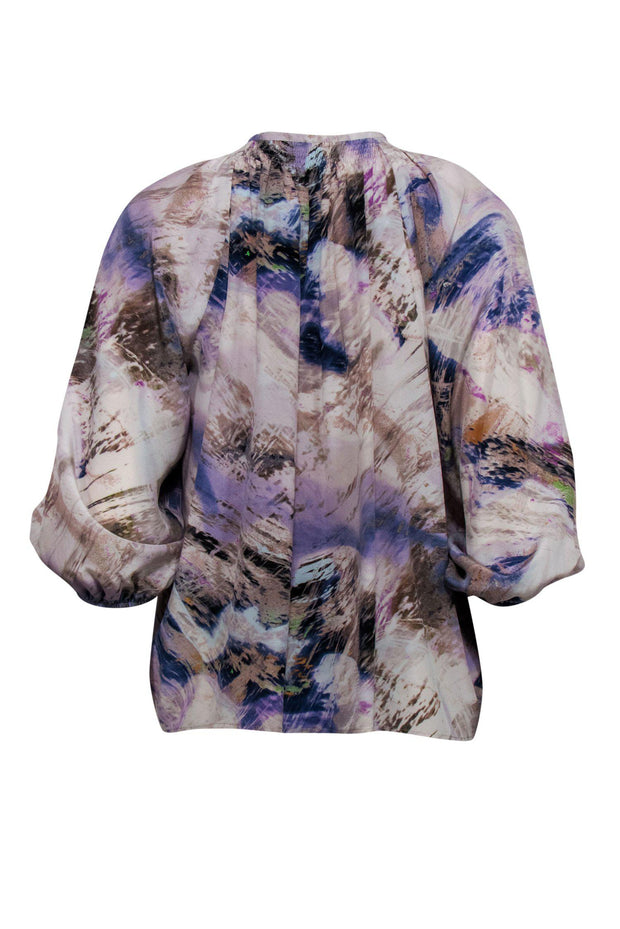 Current Boutique-Tucker - Pastel Watercolor Printed Silk Peasant Blouse Sz M