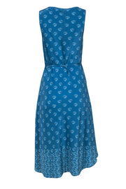 Current Boutique-Tucker - Teal Floral Print Sleeveless Belted Silk Slip Dress Sz L