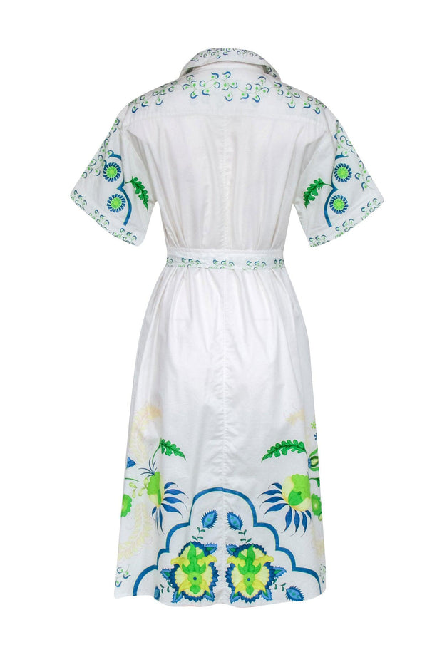 Current Boutique-Tucker - White Midi Shirt Dress w/ Multi-Colored Floral Print Sz M