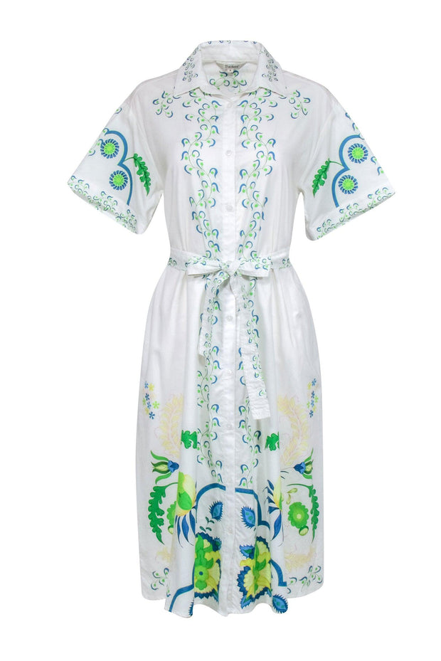 Current Boutique-Tucker - White Midi Shirt Dress w/ Multi-Colored Floral Print Sz M