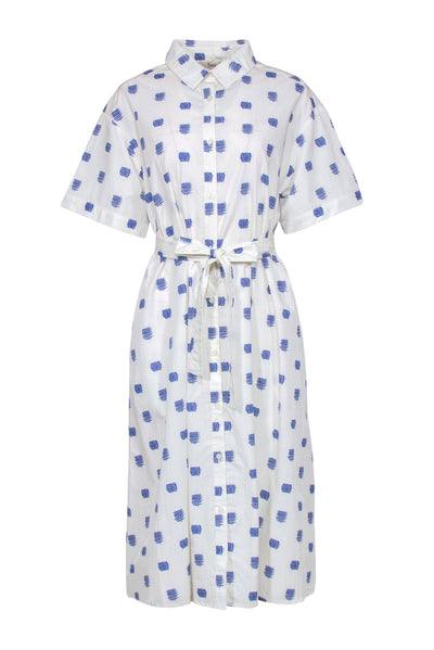 Current Boutique-Tucker - White "The Sarah Shirt Dress" w/ Crosshatch Print Sz L