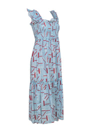 Current Boutique-Tuckernuck - Blue, Red, & Cream Print Ruffle Shoulder Maxi Dress Sz L