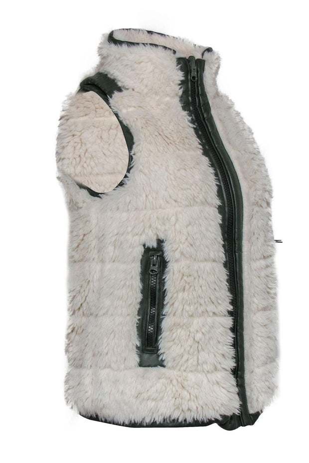 Current Boutique-Tuckernuck - Cream & Olive Faux Fur & Faux Leather Zip-Up Reversible Vest Sz XXS