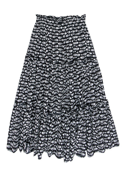 Current Boutique-Tuckernuck - Navy Tiered Maxi Skirt w/ White Fish Print Sz M