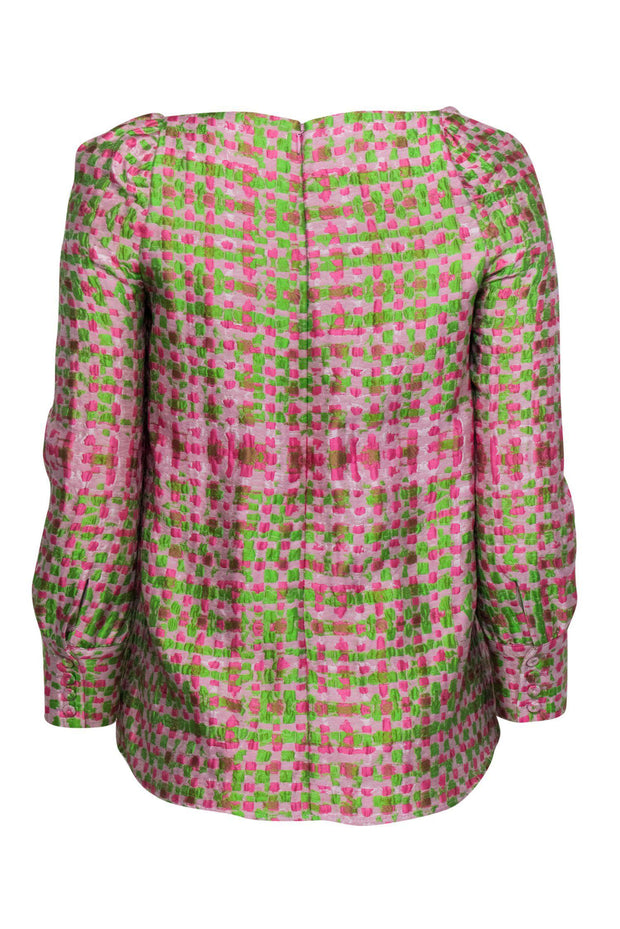 Current Boutique-Tuckernuck - Pink & Green Square Neck Textured Blouse Sz XS
