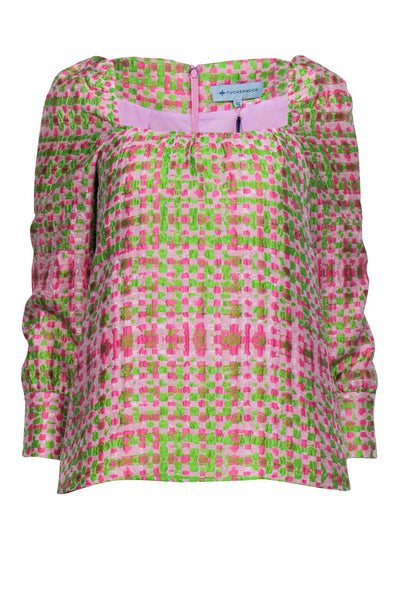 Current Boutique-Tuckernuck - Pink & Green Square Neck Textured Blouse Sz XS