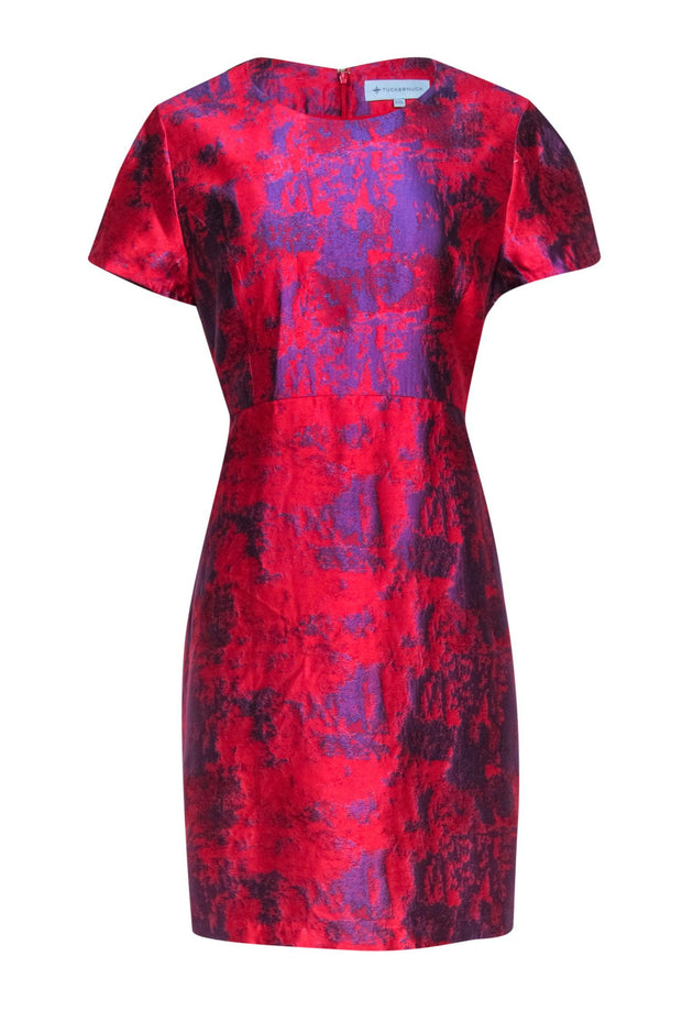 Current Boutique-Tuckernuck - Red & Purple Brocade Short Sleeve Dress Sz XXL