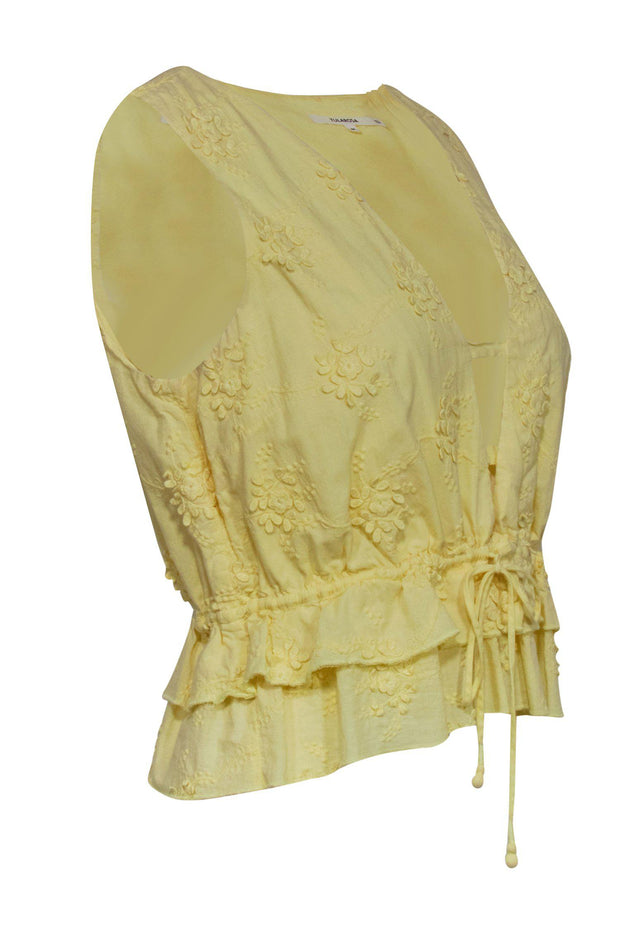 Current Boutique-Tularosa - Light Yellow Floral Embroidered V-Neck Top Sz M