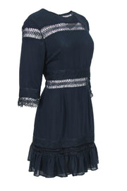 Current Boutique-Tularosa - Navy Quarter Sleeve Sheath Dress w/ Lace & Eyelet Trim Sz L