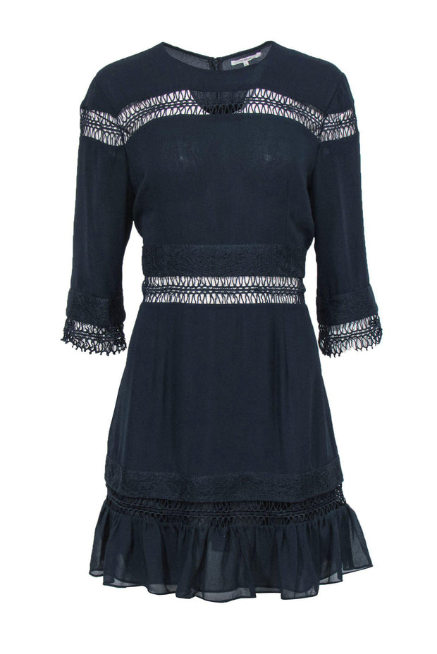 Current Boutique-Tularosa - Navy Quarter Sleeve Sheath Dress w/ Lace & Eyelet Trim Sz L