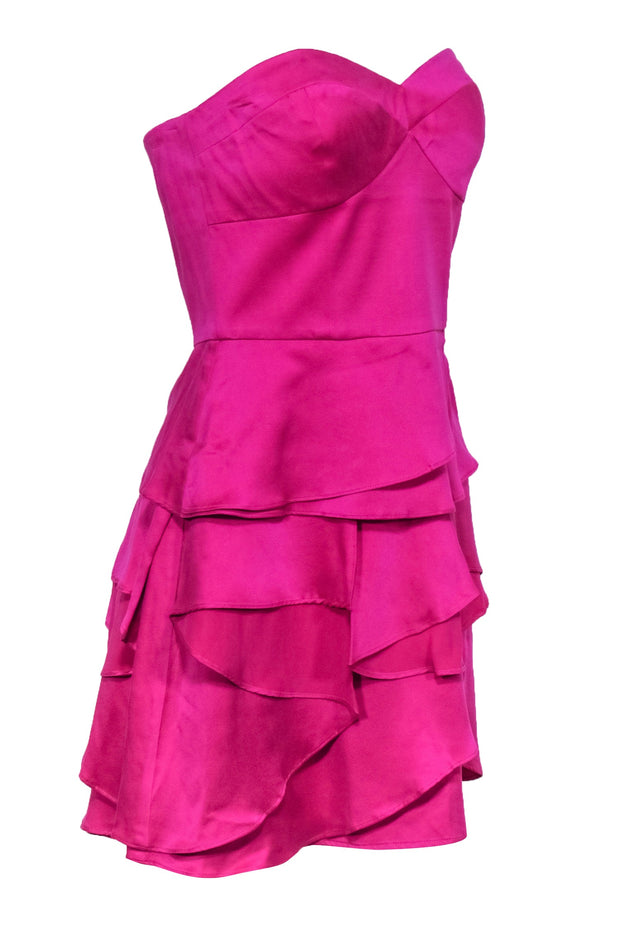 Current Boutique-Twelfth Street by Cynthia Vincent - Hot Pink Strapless Silk Ruffle Mini Dress Sz 6