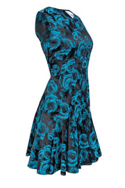 Current Boutique-Twilley Atelier - Black & Teal Rose Printed Dress Sz 4