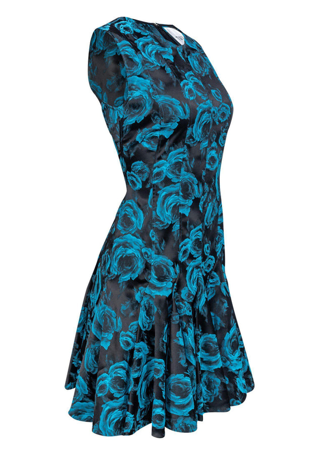 Current Boutique-Twilley Atelier - Black & Teal Rose Printed Dress Sz 4