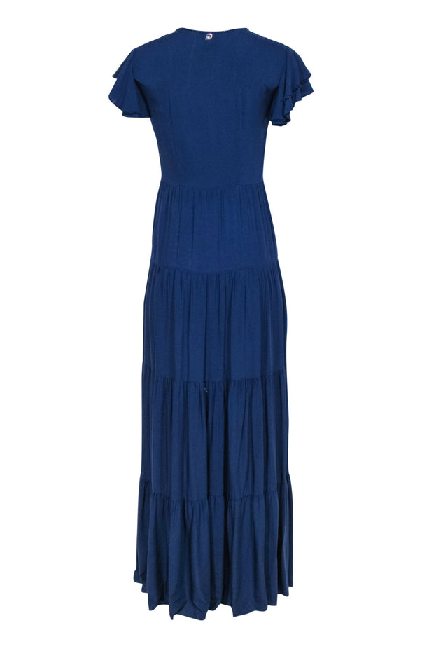 Current Boutique-Twinset - Navy Tiered Button-Up Maxi Dress w/ Beaded & Ruffled Trim Sz XXS