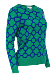 Current Boutique-Tyler Boe - Green & Indigo Geometric Print Cashmere Sweater Sz S