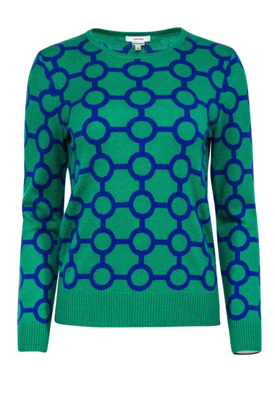 Current Boutique-Tyler Boe - Green & Indigo Geometric Print Cashmere Sweater Sz S