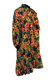 Current Boutique-Tyler Boe - Multicolor Floral Printed Silk Shift Dress w/ Tie Neck Sz S