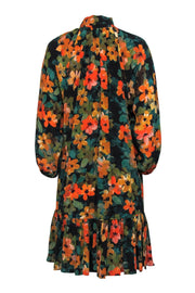 Current Boutique-Tyler Boe - Multicolor Floral Printed Silk Shift Dress w/ Tie Neck Sz S