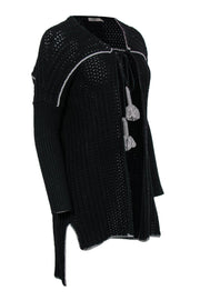 Current Boutique-UGG - Black Knit Longline Riley Cardigan w/ Neck Tie Sz XS/S