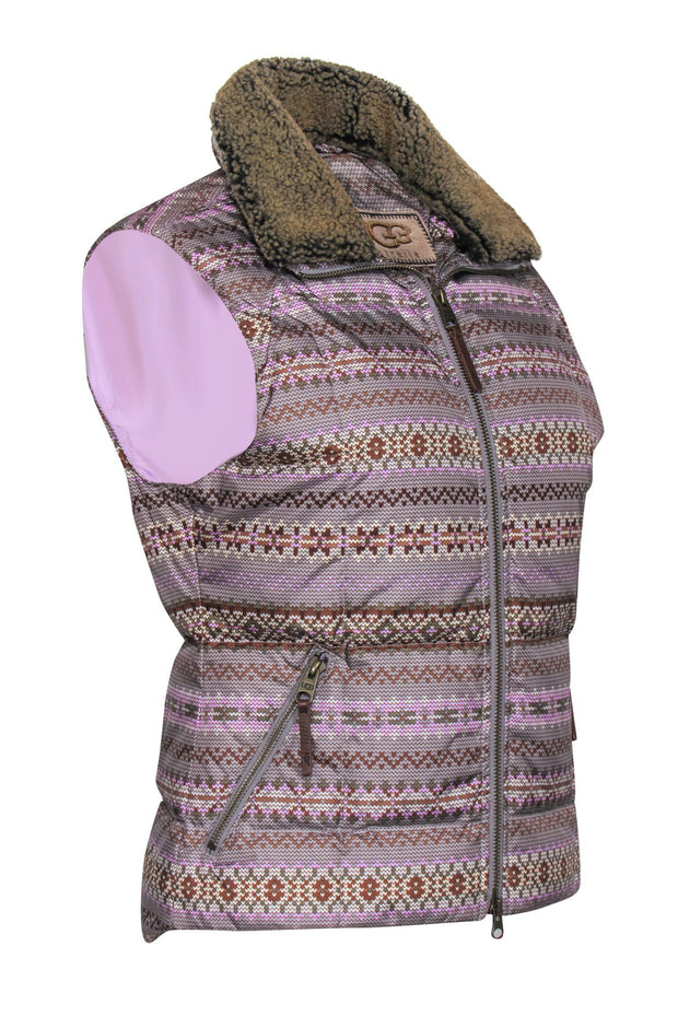 Current Boutique-UGG - Purple Printed Zip-Up Puffer Vest w/ Shearling Collar Sz S
