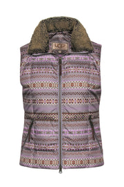 Current Boutique-UGG - Purple Printed Zip-Up Puffer Vest w/ Shearling Collar Sz S