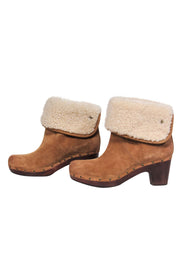 Current Boutique-UGG - Tan Suede Heeled Ankle Booties w/ Sherpa Trim Sz 9