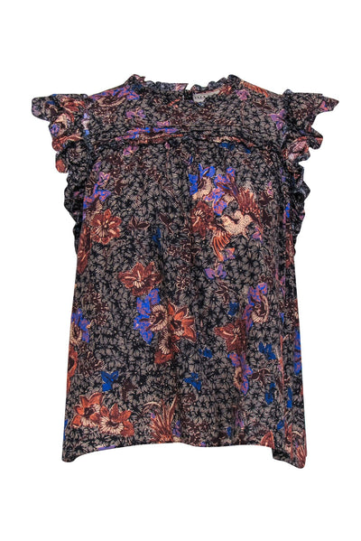 Current Boutique-Ulla Johnson - Beige & Multicolor Floral Print Ruffled Sleeveless Blouse Sz 8