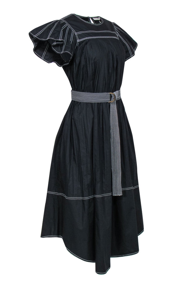 Current Boutique-Ulla Johnson - Black Cotton Pleated "Kady" Babydoll Maxi Dress Sz 4