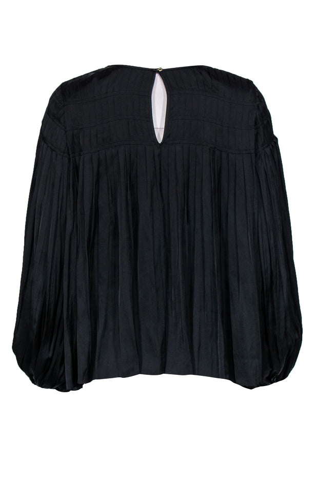 Current Boutique-Ulla Johnson - Black Satin Pleated Peasant Blouse Sz 2