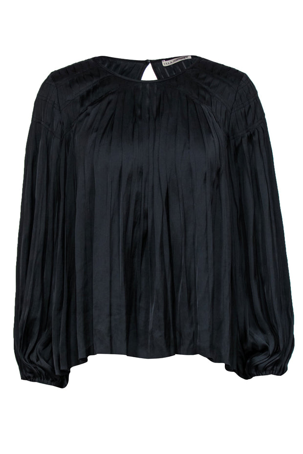 Current Boutique-Ulla Johnson - Black Satin Pleated Peasant Blouse Sz 2