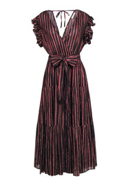 Current Boutique-Ulla Johnson - Brown & Rose Gold Stripe Cotton Maxi Dress w/ Ruffle Shoulders Sz 6