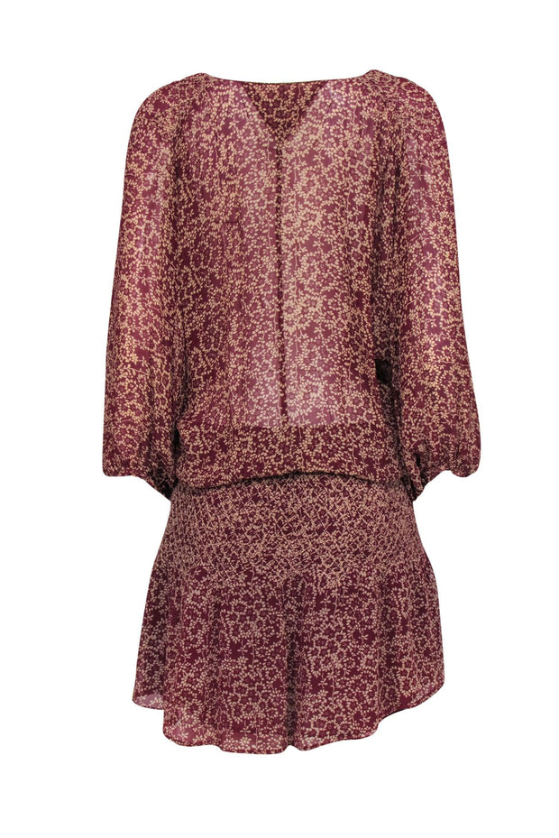 Current Boutique-Ulla Johnson - Maroon Drop-Waist Floral Print Silk Dress Sz 8