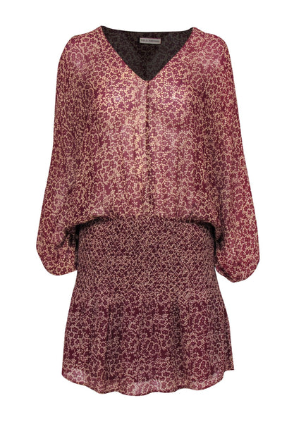 Current Boutique-Ulla Johnson - Maroon Drop-Waist Floral Print Silk Dress Sz 8